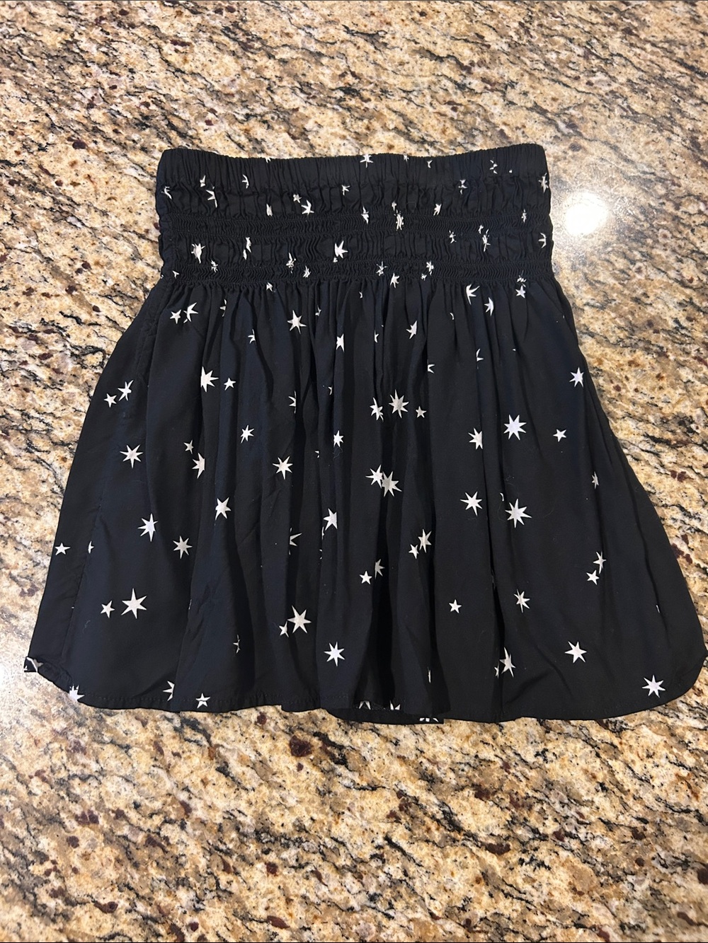 Black Star Print Smocked Waist Mini Skirt